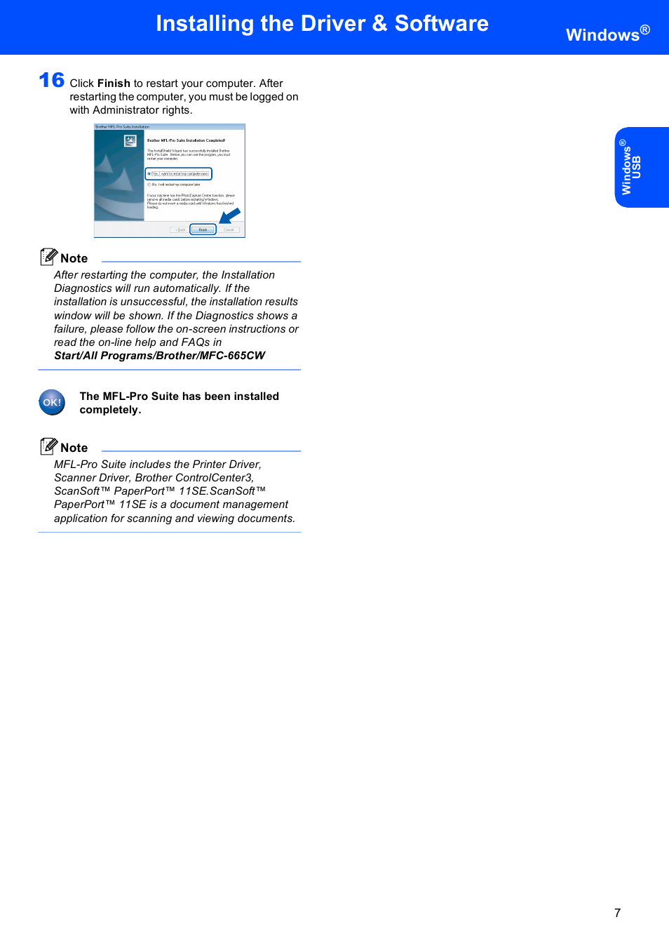 Installing the driver & software, Windows | Brother MFC-665CW User Manual | Page 9 / 31