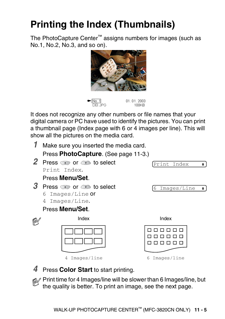 Printing the index (thumbnails), Printing the index (thumbnails) -5 | Brother MFC-3420C User Manual | Page 132 / 191