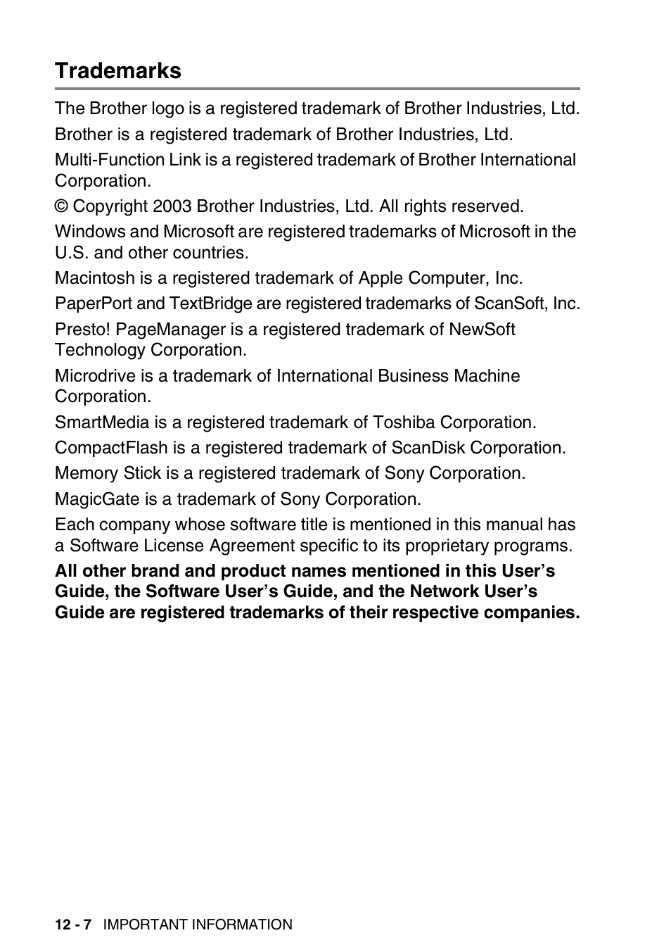 Trademarks, Trademarks -7 | Brother MFC-3420C User Manual | Page 147 / 191