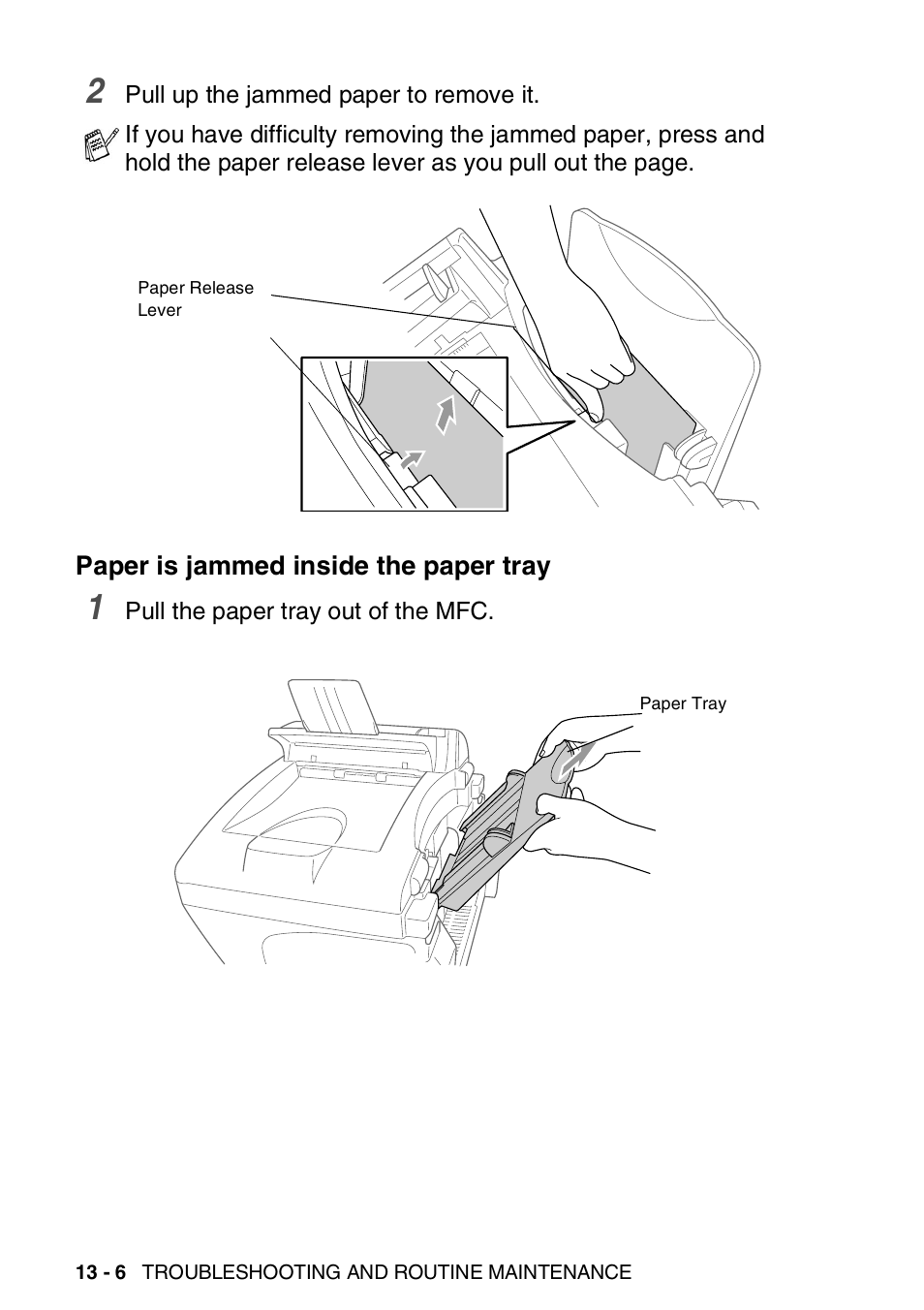 Paper is jammed inside the paper tray, Paper is jammed inside the paper tray -6 | Brother MFC-3420C User Manual | Page 153 / 191