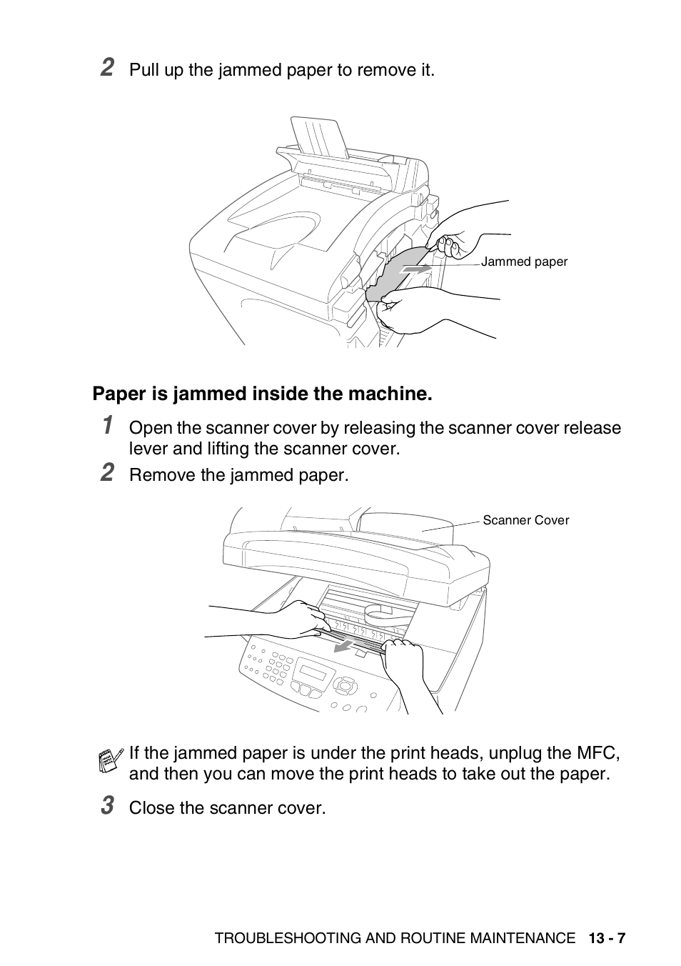 Paper is jammed inside the machine, Paper is jammed inside the machine -7 | Brother MFC-3420C User Manual | Page 154 / 191
