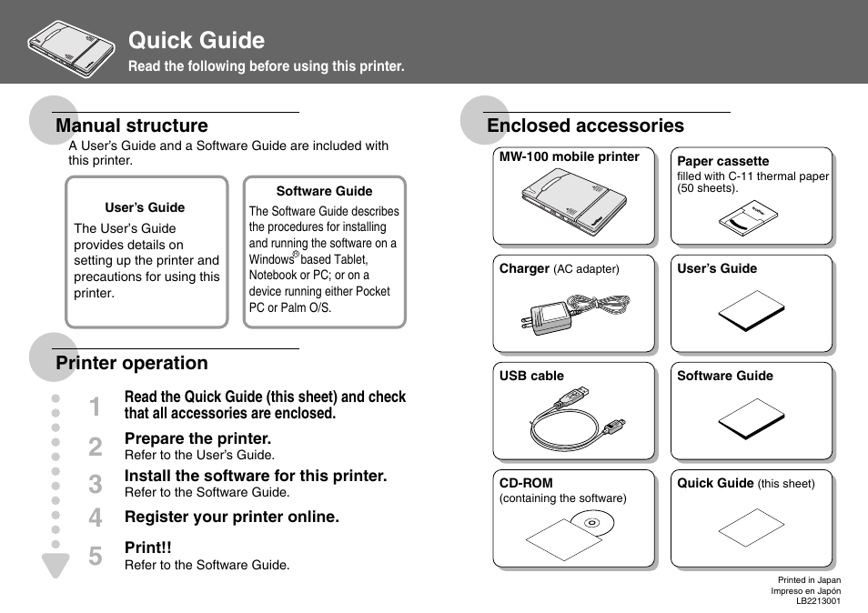 Brother MW-100 User Manual | 2 pages