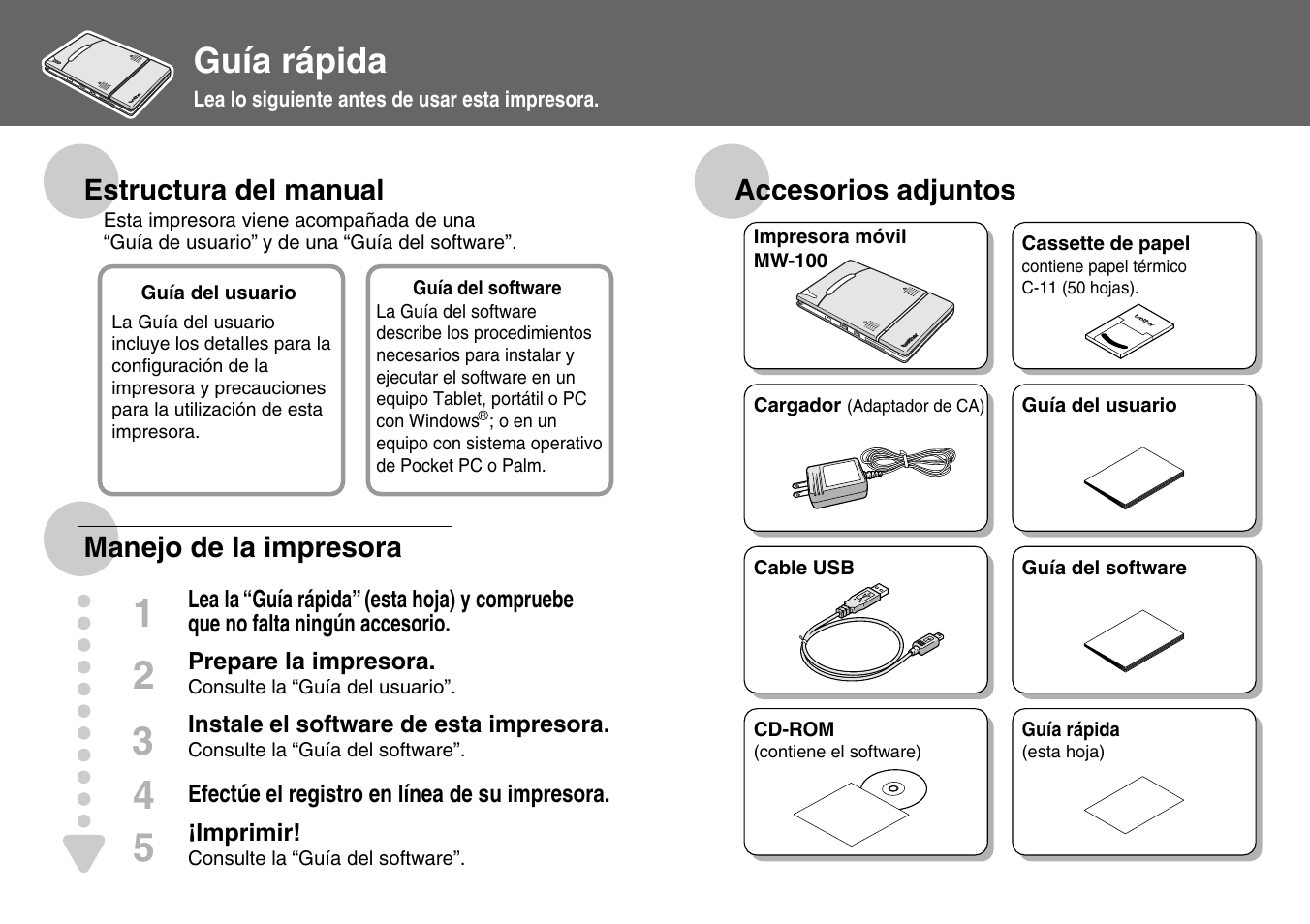 Guía rápida | Brother MW-100 User Manual | Page 2 / 2