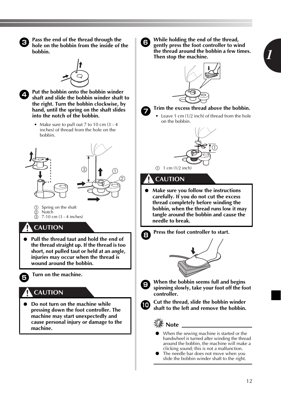 Caution | Brother SB170 User Manual | Page 13 / 92