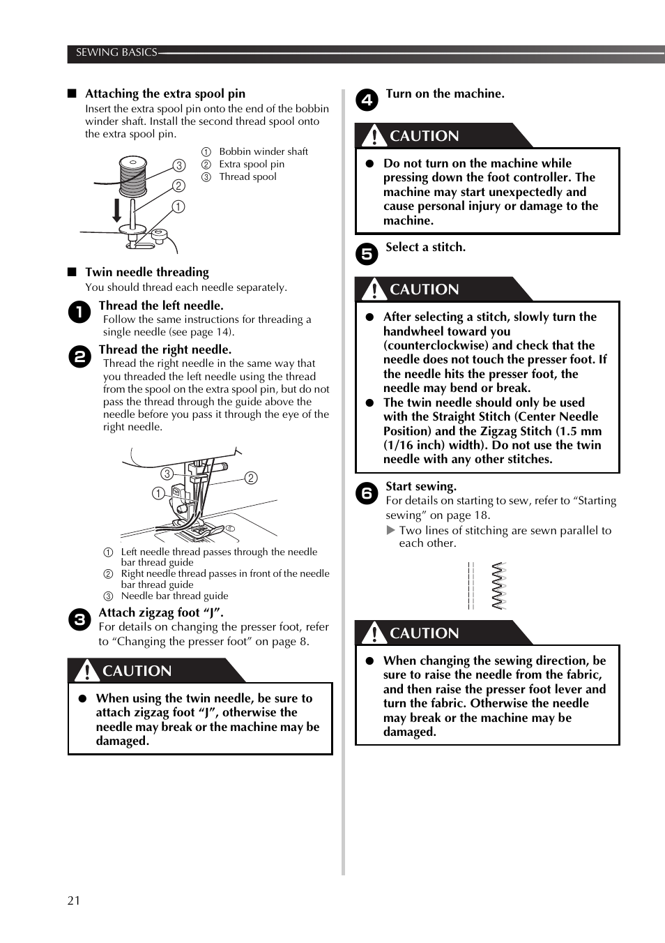 Caution | Brother SB170 User Manual | Page 22 / 92