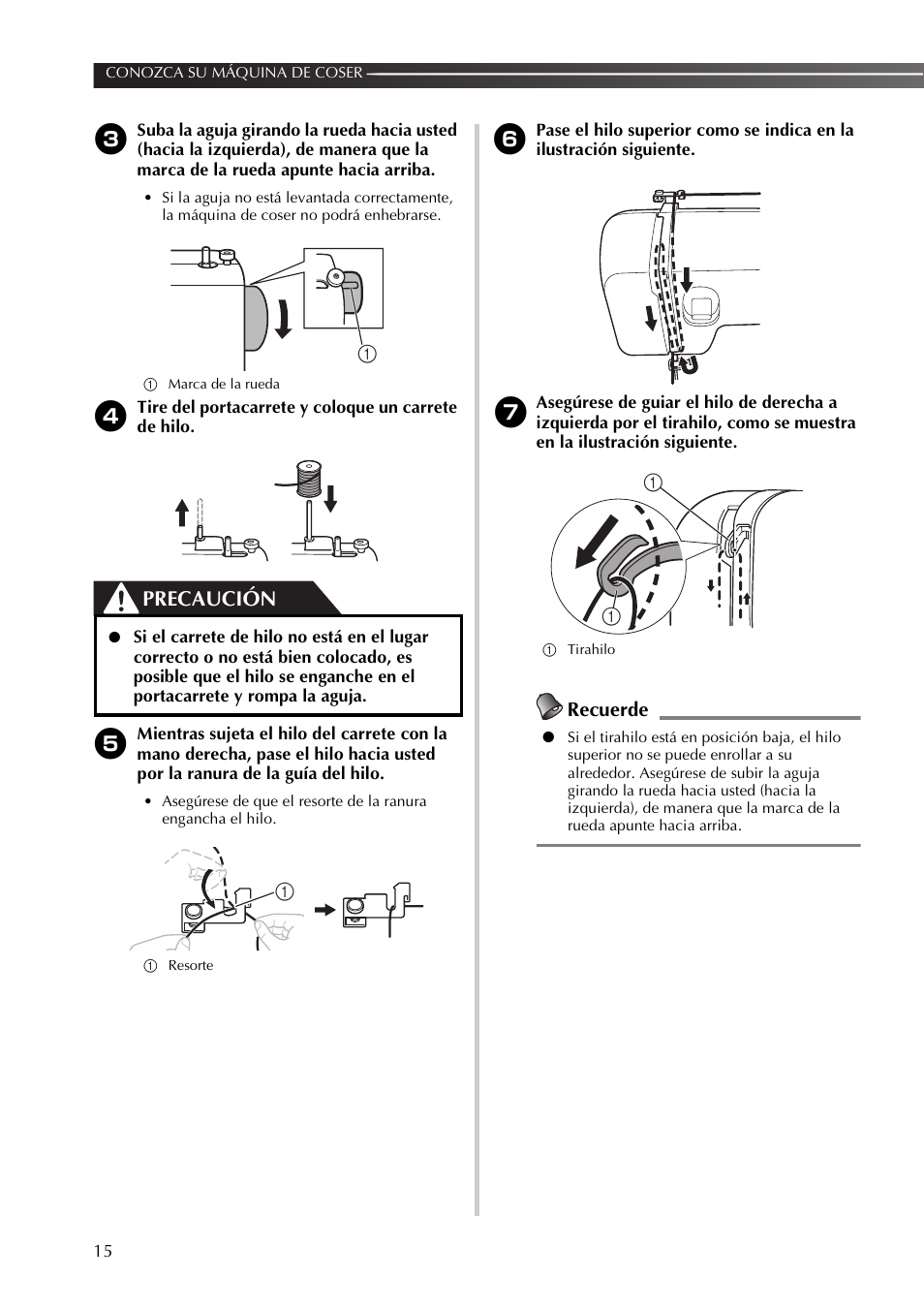 Precaución, Recuerde | Brother SB170 User Manual | Page 60 / 92