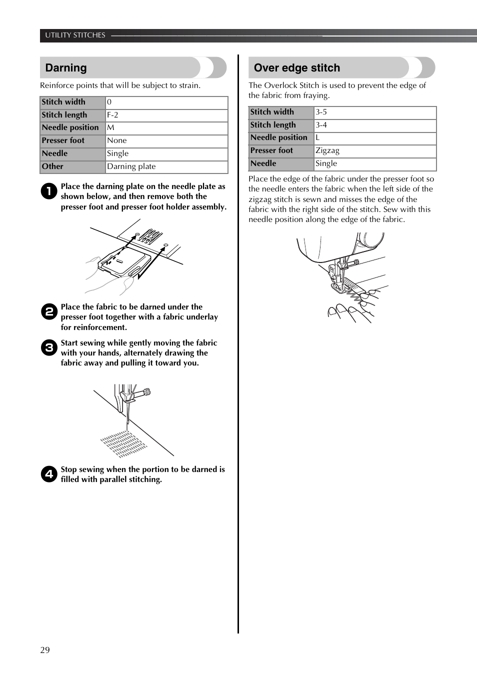Darning, Over edge stitch | Brother LX2375 User Manual | Page 30 / 96