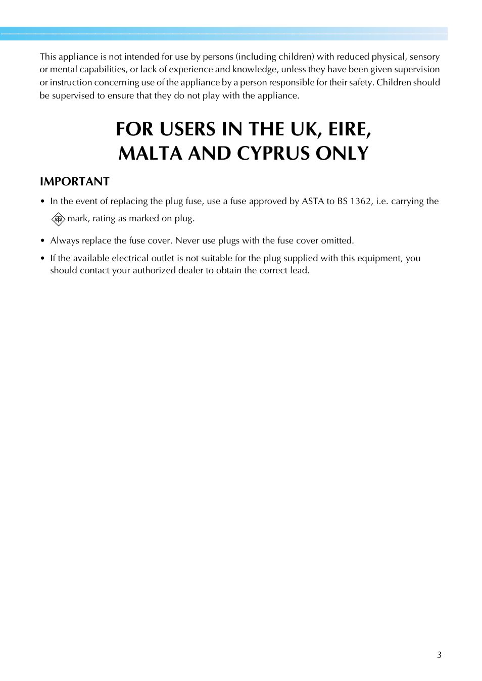 For users in the uk, eire, malta and cyprus only | Brother SB7050E User Manual | Page 5 / 96