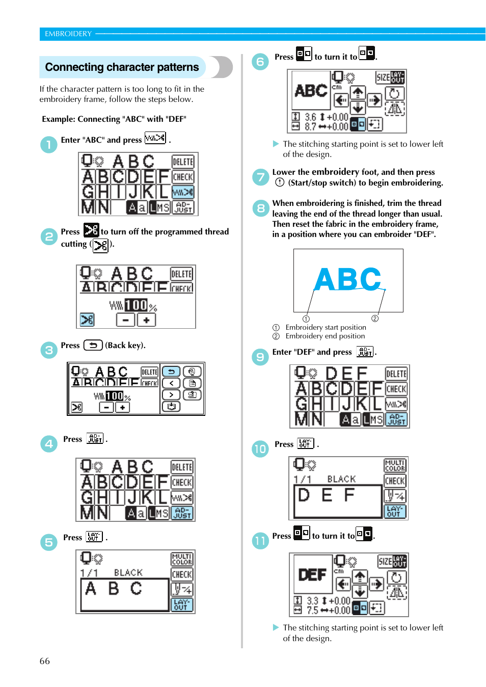 Connecting character patterns | Brother SB7050E User Manual | Page 68 / 96