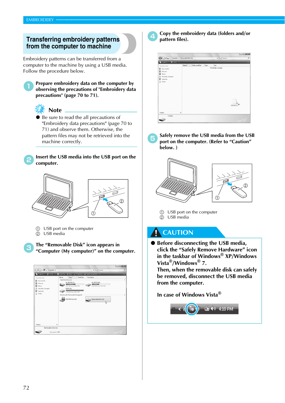 Caution | Brother SB7050E User Manual | Page 74 / 96