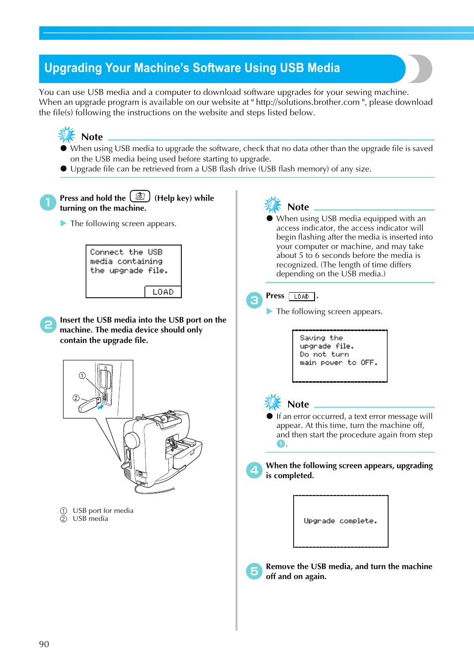 Upgrading your machine’s software using usb media | Brother SB7050E User Manual | Page 92 / 96