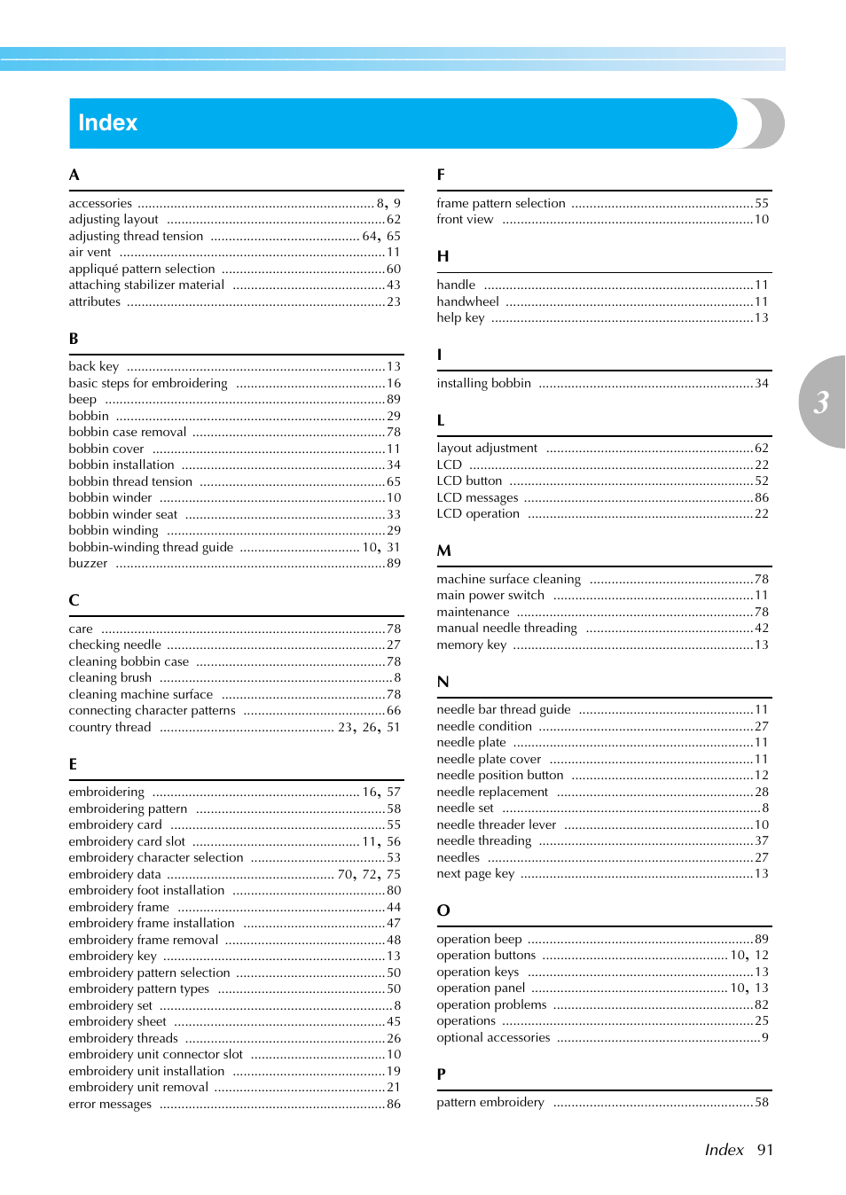 Index | Brother SB7050E User Manual | Page 93 / 96