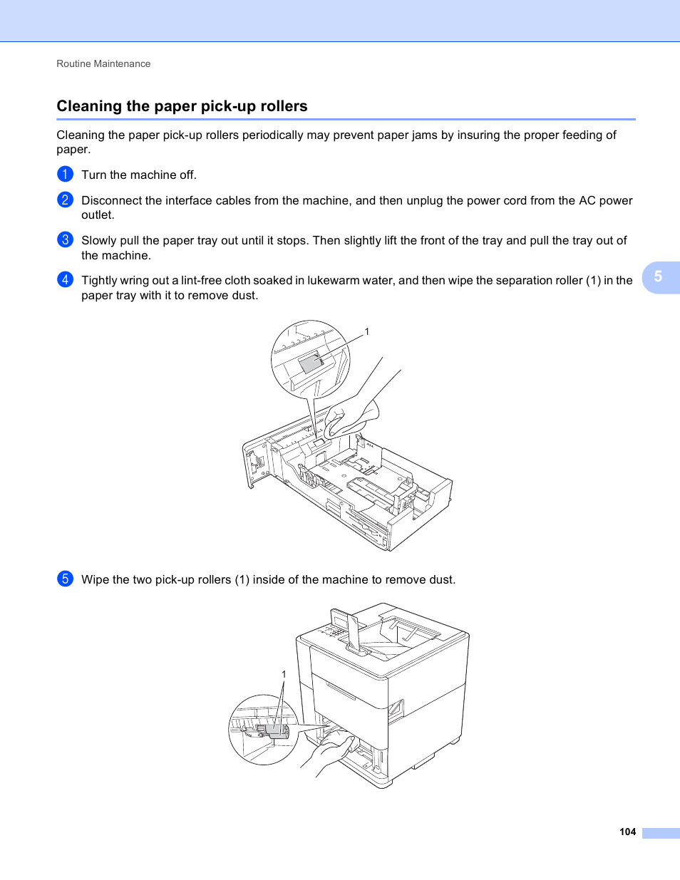 Cleaning the paper pick-up rollers, 5cleaning the paper pick-up rollers | Brother HL-S7000DN User Manual | Page 110 / 161