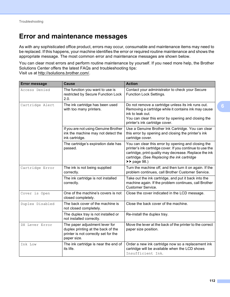 Error and maintenance messages | Brother HL-S7000DN User Manual | Page 118 / 161