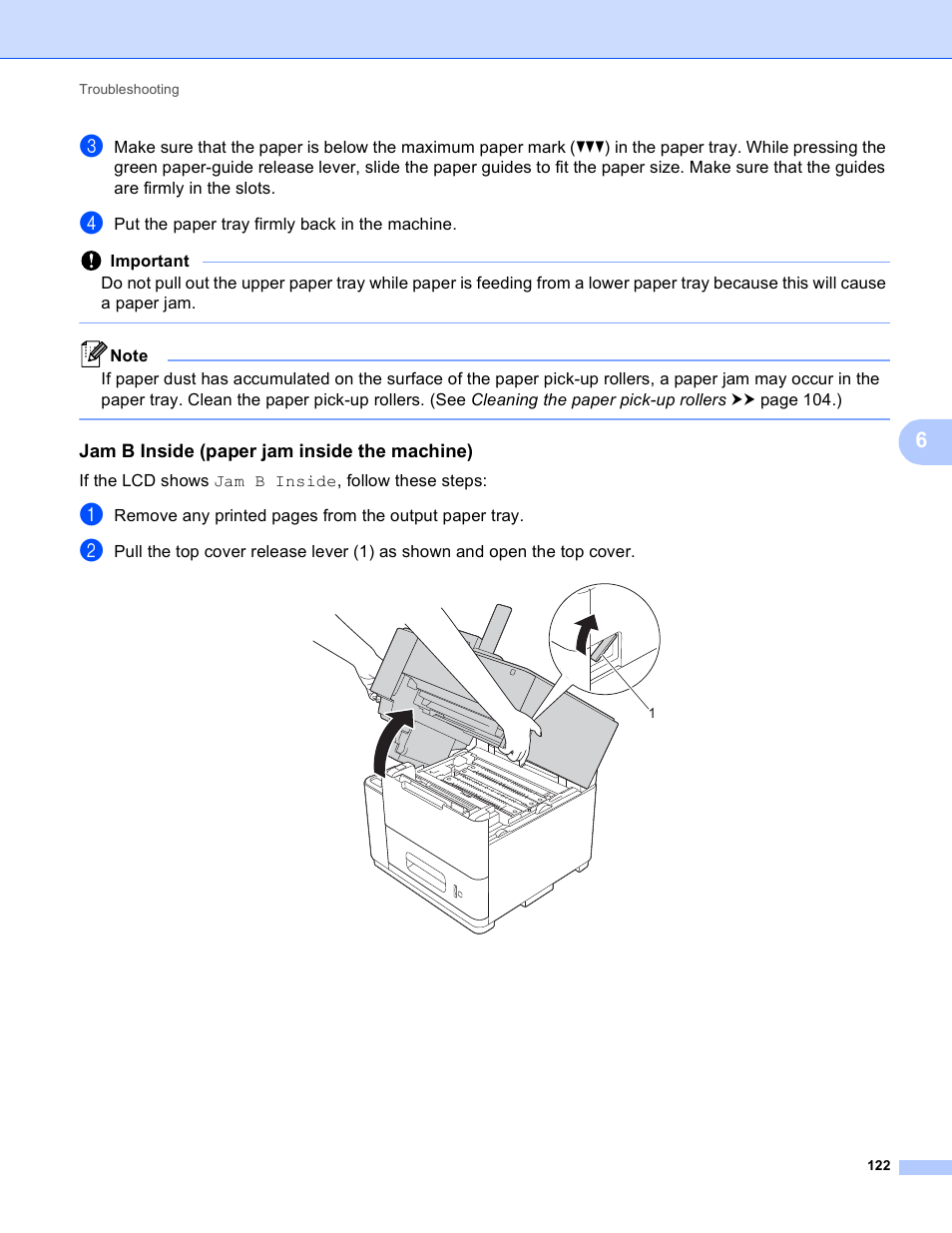 Jam b inside (paper jam inside the machine) | Brother HL-S7000DN User Manual | Page 128 / 161