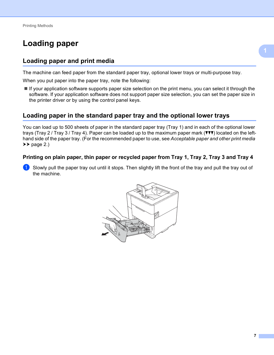 Loading paper, Loading paper and print media | Brother HL-S7000DN User Manual | Page 13 / 161
