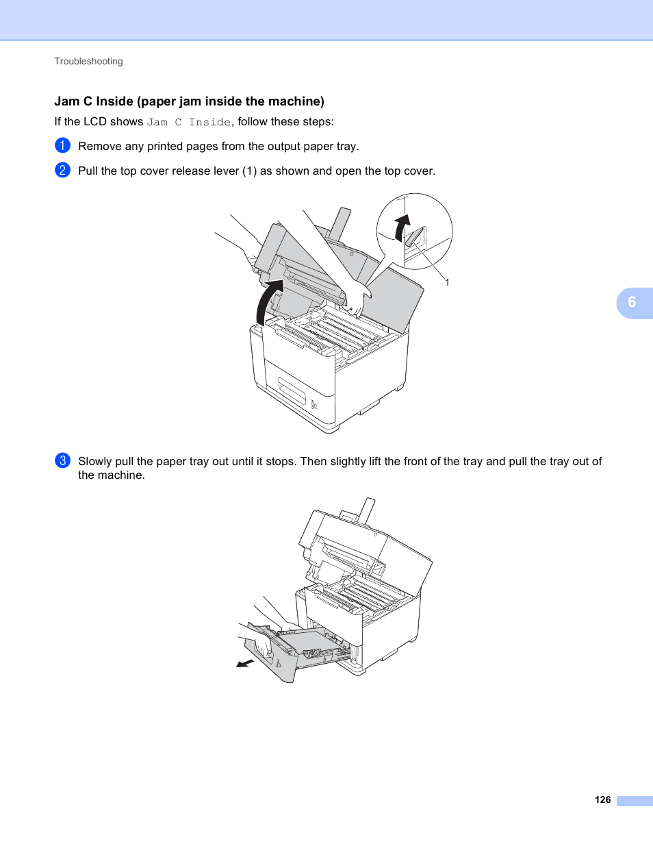 Jam c inside (paper jam inside the machine) | Brother HL-S7000DN User Manual | Page 132 / 161