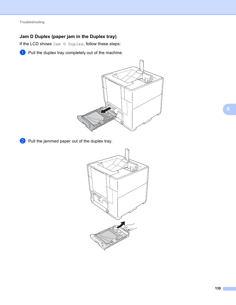 Jam d duplex (paper jam in the duplex tray) | Brother HL-S7000DN User Manual | Page 136 / 161