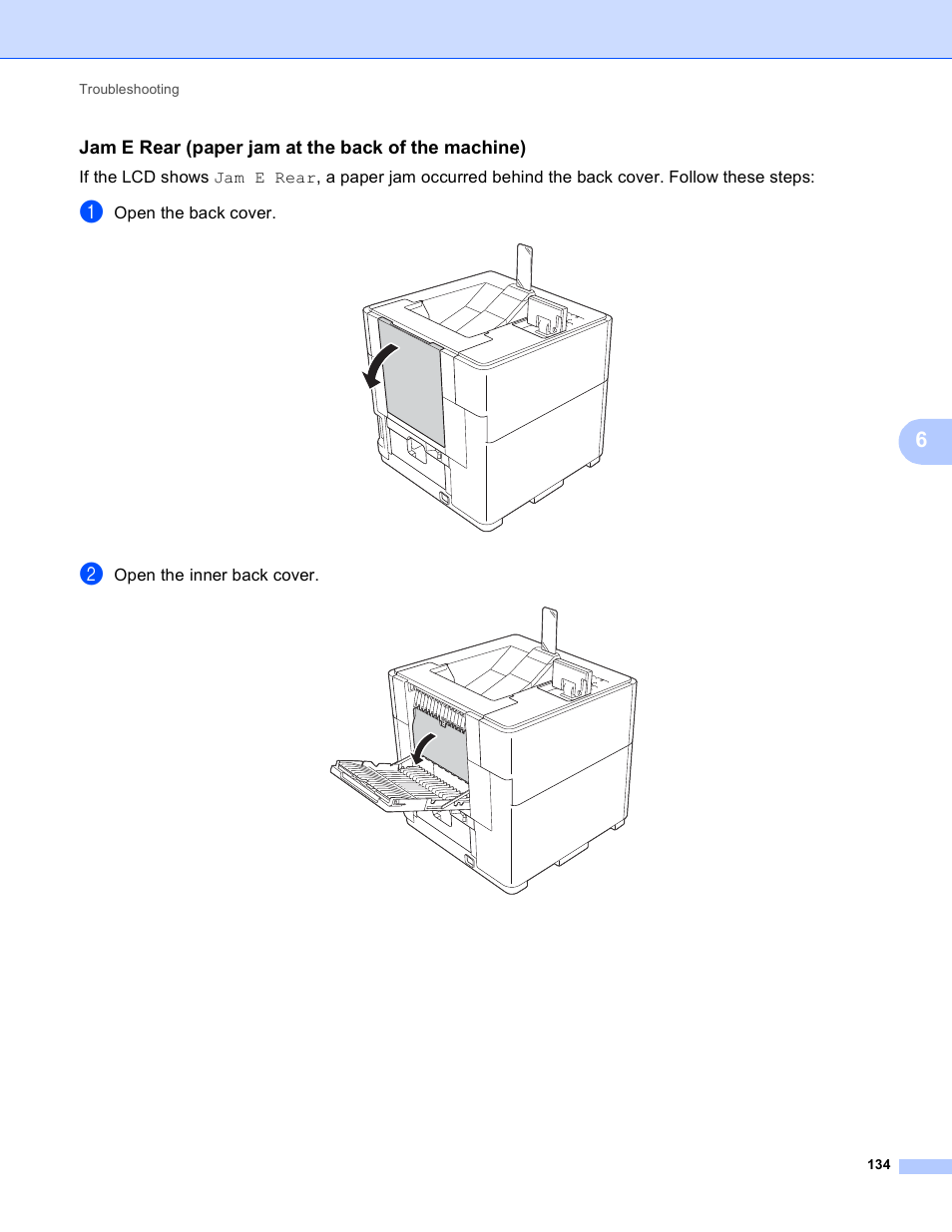 Jam e rear (paper jam at the back of the machine) | Brother HL-S7000DN User Manual | Page 140 / 161