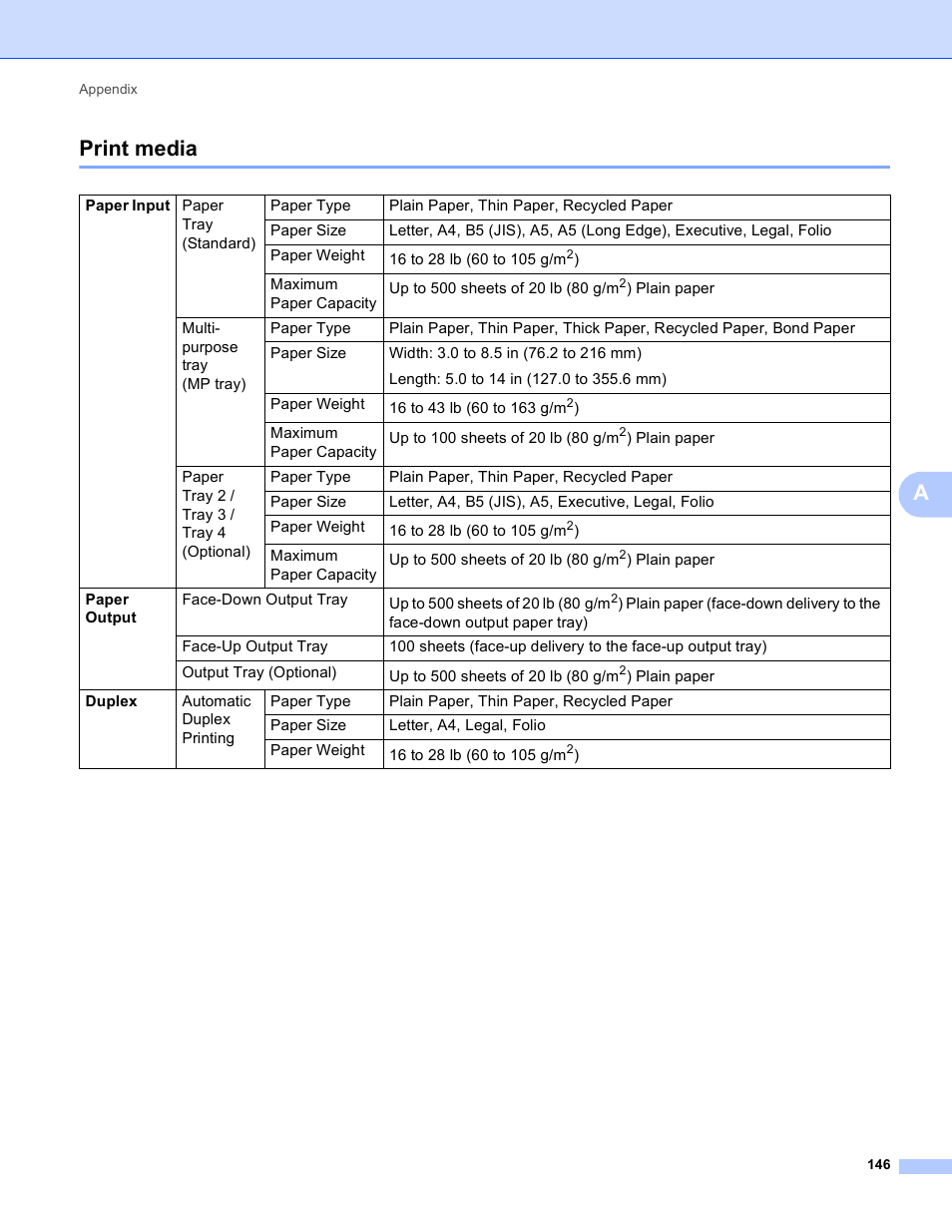 Print media, Aprint media | Brother HL-S7000DN User Manual | Page 152 / 161