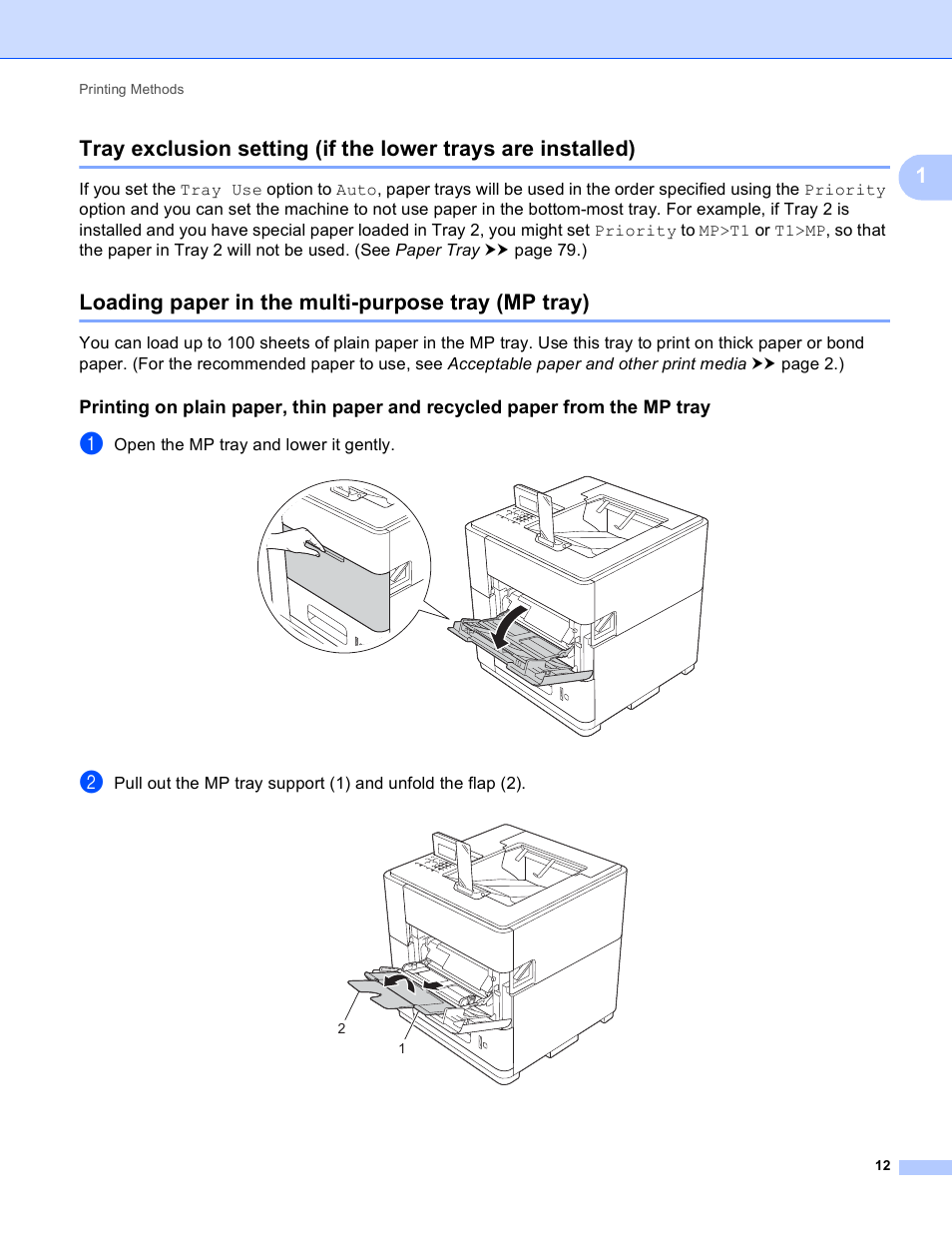 Loading paper in the multi-purpose tray (mp tray) | Brother HL-S7000DN User Manual | Page 18 / 161