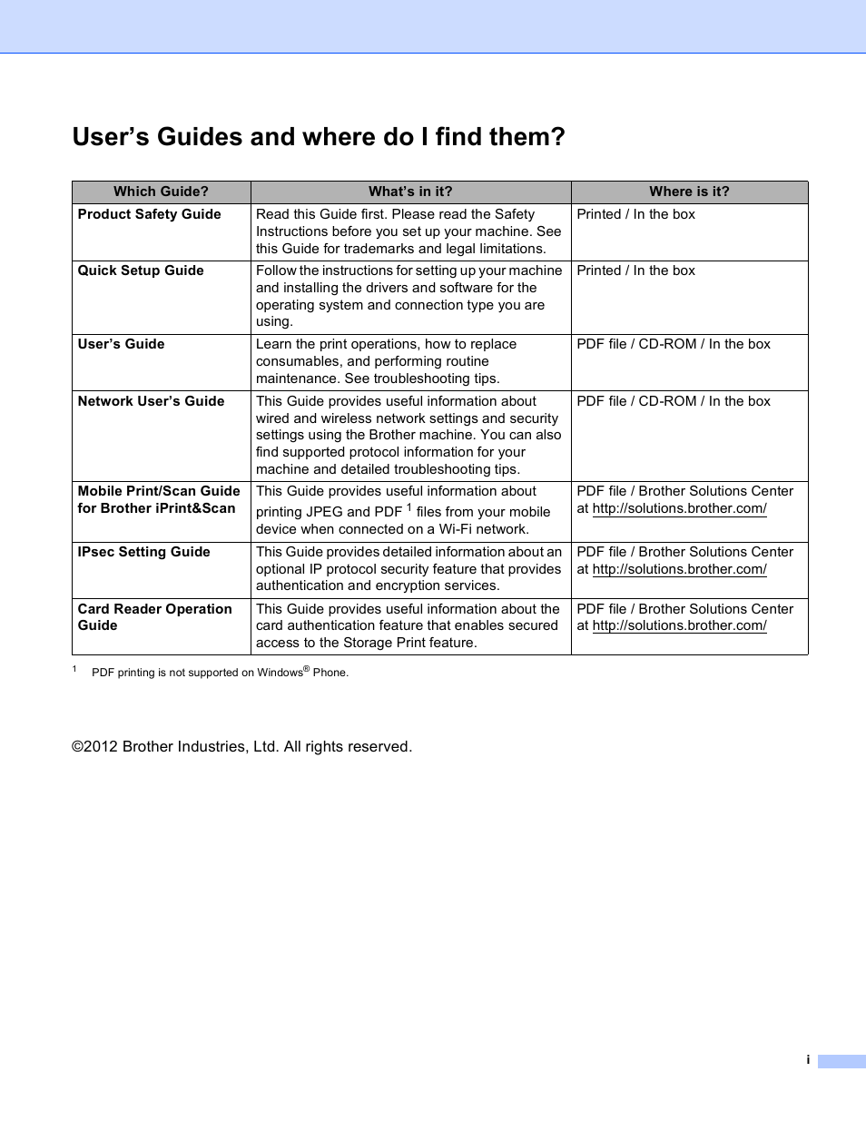 User’s guides and where do i find them | Brother HL-S7000DN User Manual | Page 2 / 161