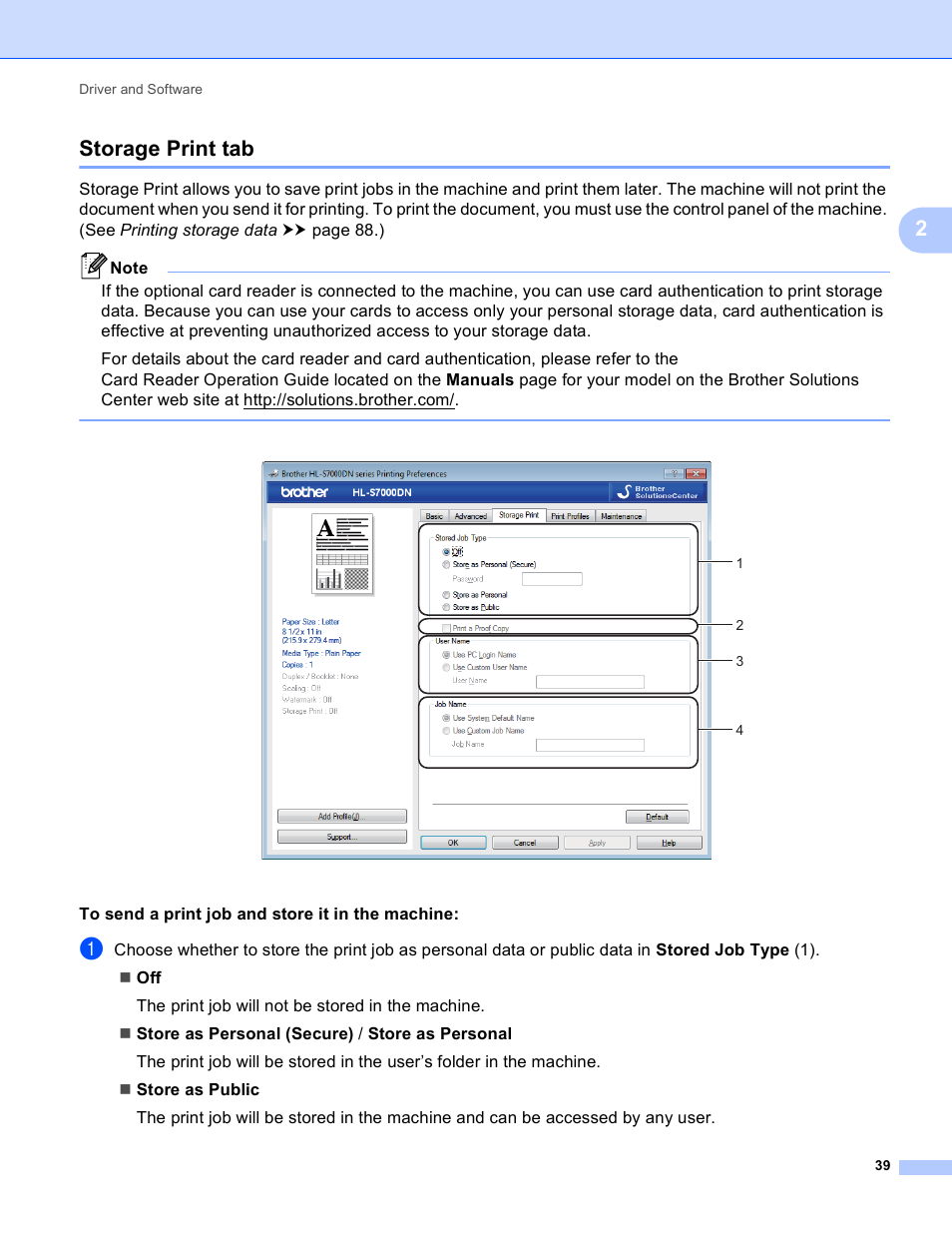 Storage print tab, 2storage print tab | Brother HL-S7000DN User Manual | Page 45 / 161