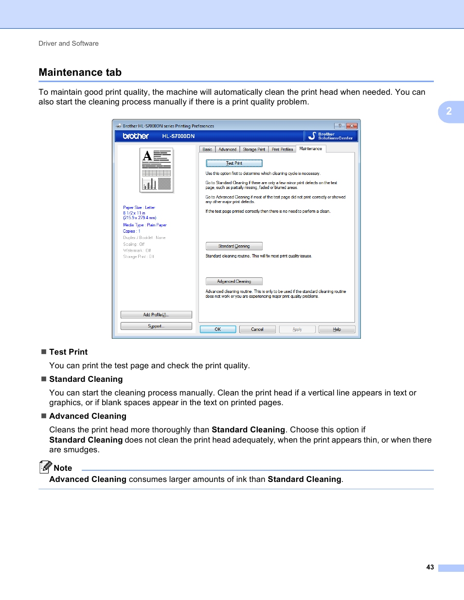 Maintenance tab, 2maintenance tab | Brother HL-S7000DN User Manual | Page 49 / 161