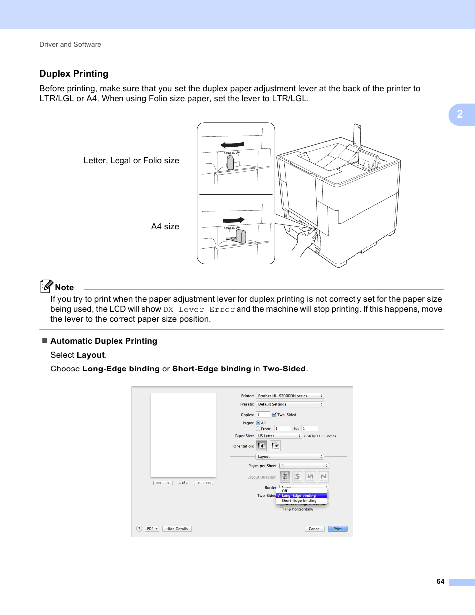 Duplex printing | Brother HL-S7000DN User Manual | Page 70 / 161