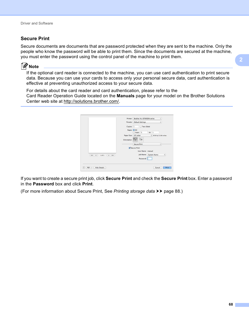 Secure print | Brother HL-S7000DN User Manual | Page 74 / 161