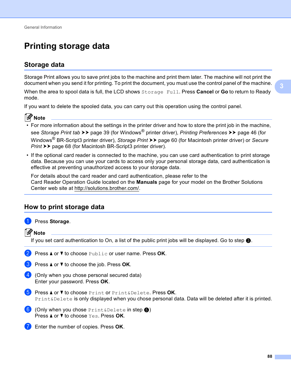Printing storage data, Storage data, How to print storage data | Storage data how to print storage data | Brother HL-S7000DN User Manual | Page 94 / 161