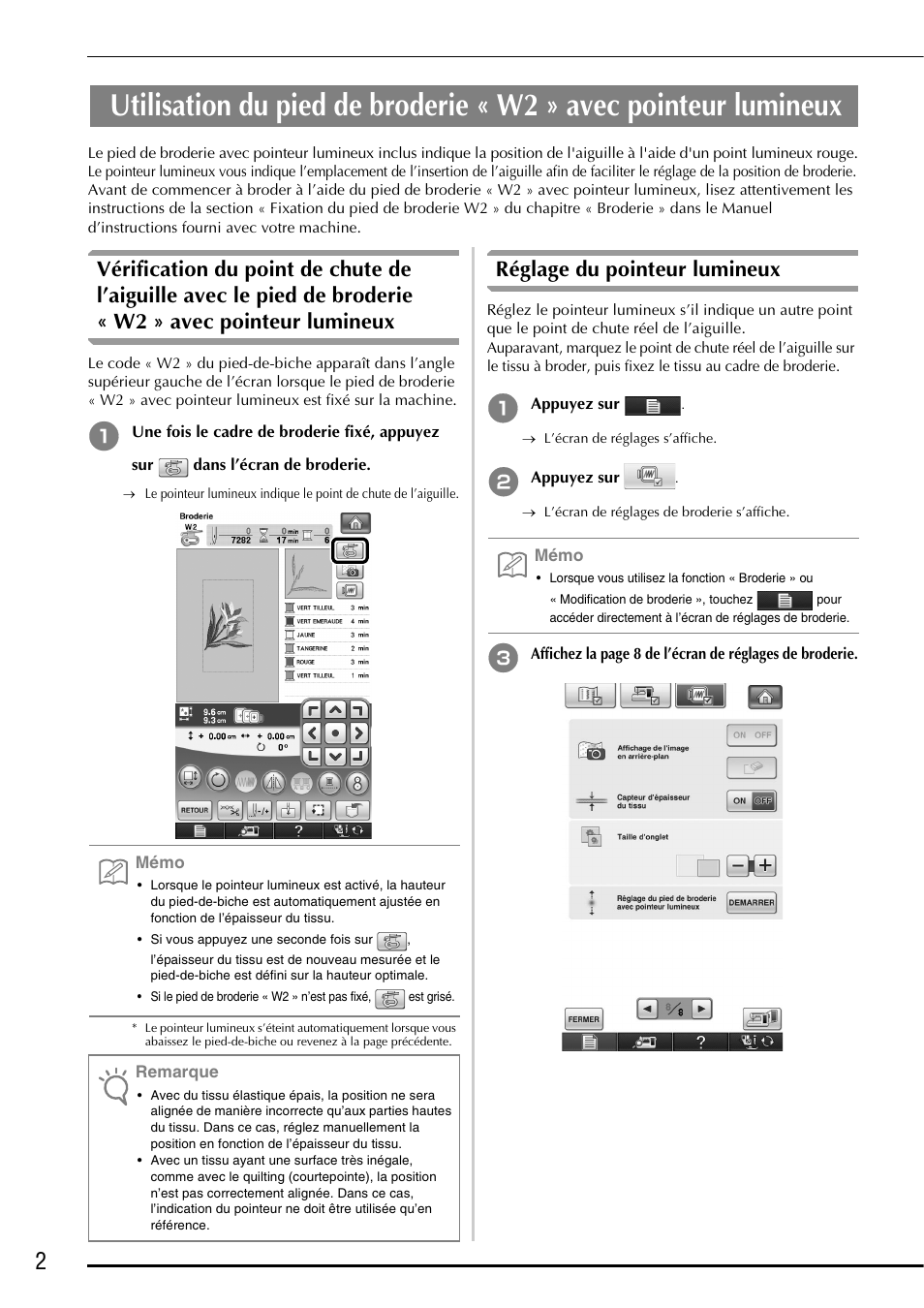 Réglage du pointeur lumineux | Brother Innov-is 6750D User Manual | Page 10 / 28