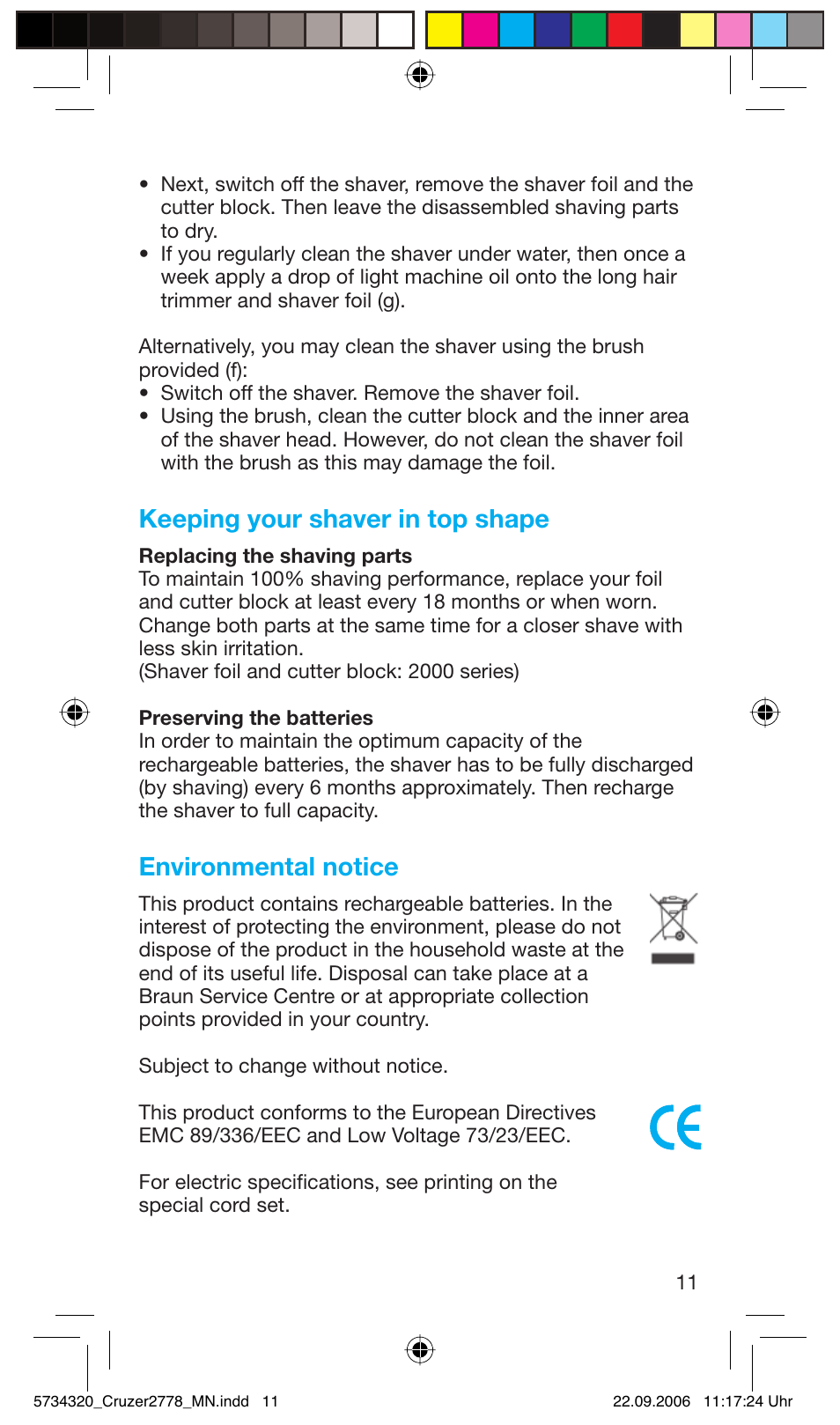 Keeping your shaver in top shape, Environmental notice | Braun 2778 Cruzer2 User Manual | Page 10 / 55