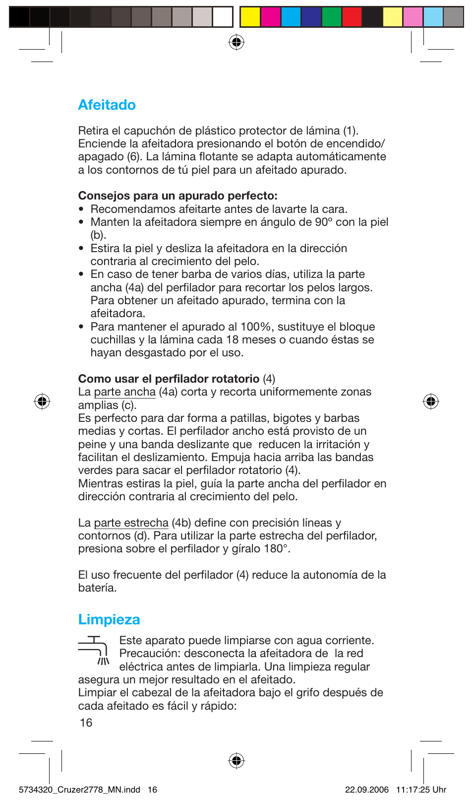 Afeitado, Limpieza | Braun 2778 Cruzer2 User Manual | Page 15 / 55