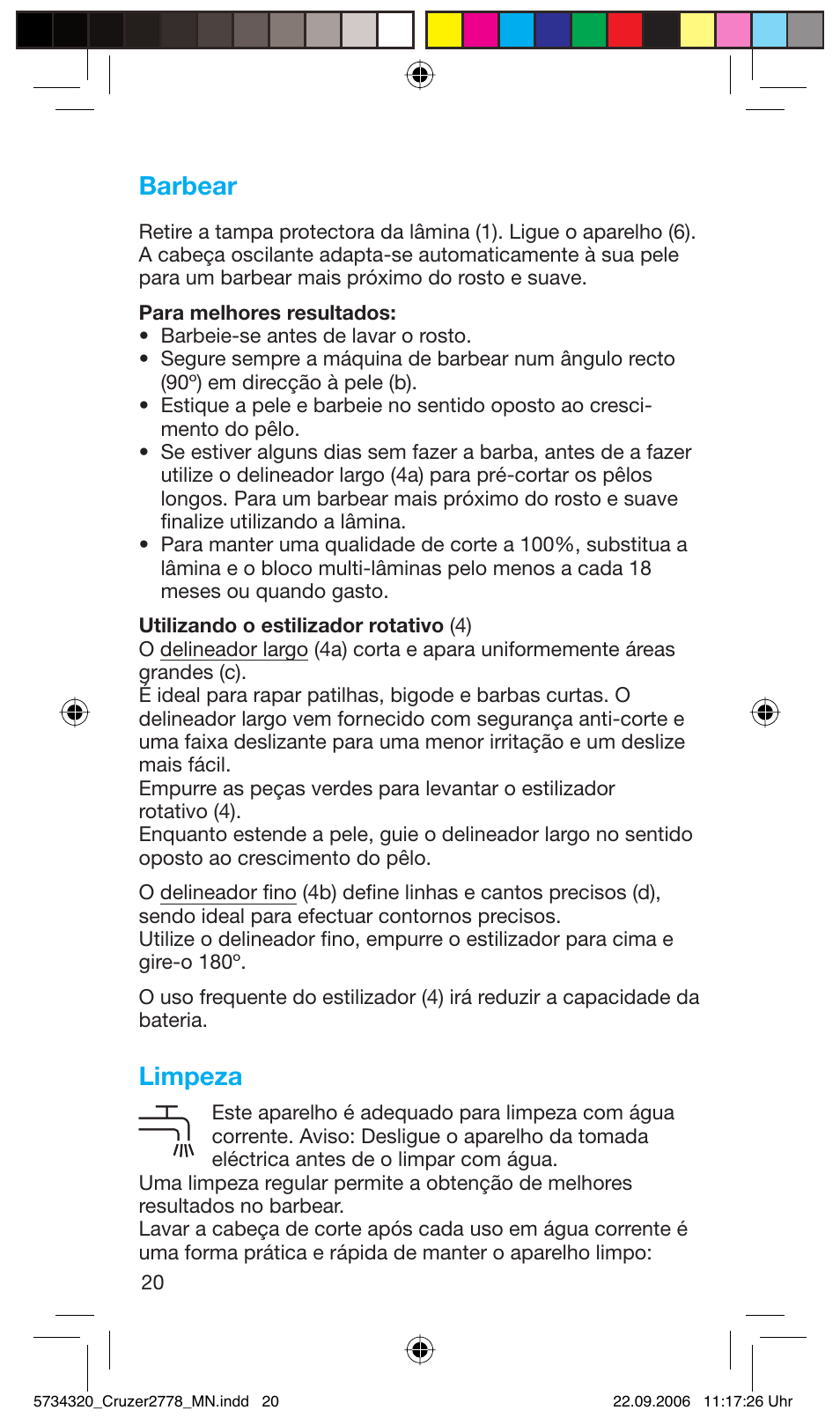 Barbear, Limpeza | Braun 2778 Cruzer2 User Manual | Page 19 / 55