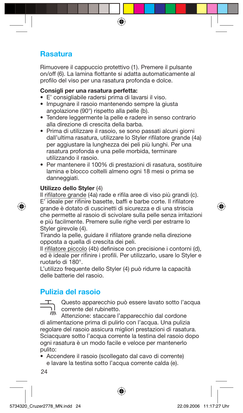 Rasatura, Pulizia del rasoio | Braun 2778 Cruzer2 User Manual | Page 23 / 55