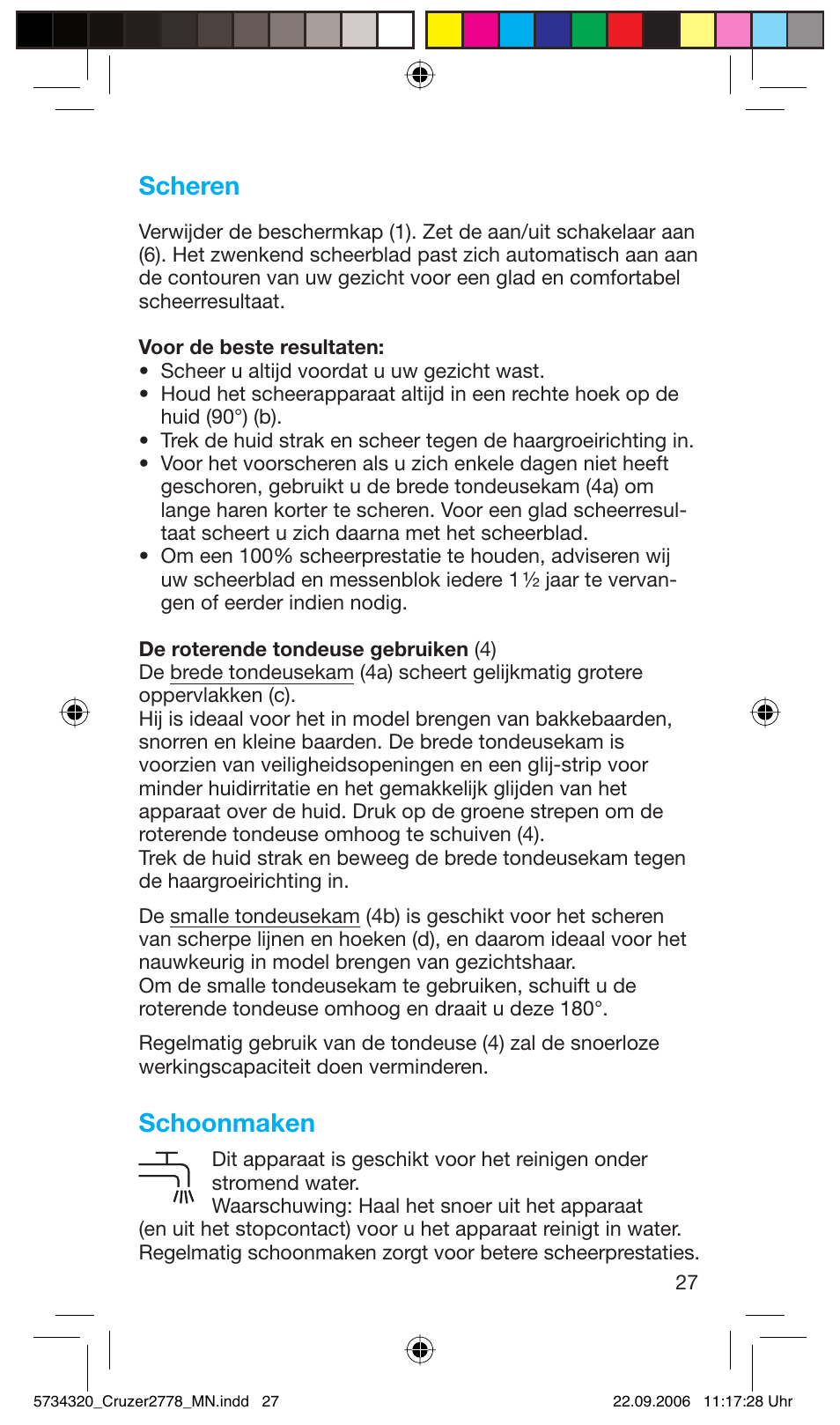 Scheren, Schoonmaken | Braun 2778 Cruzer2 User Manual | Page 26 / 55