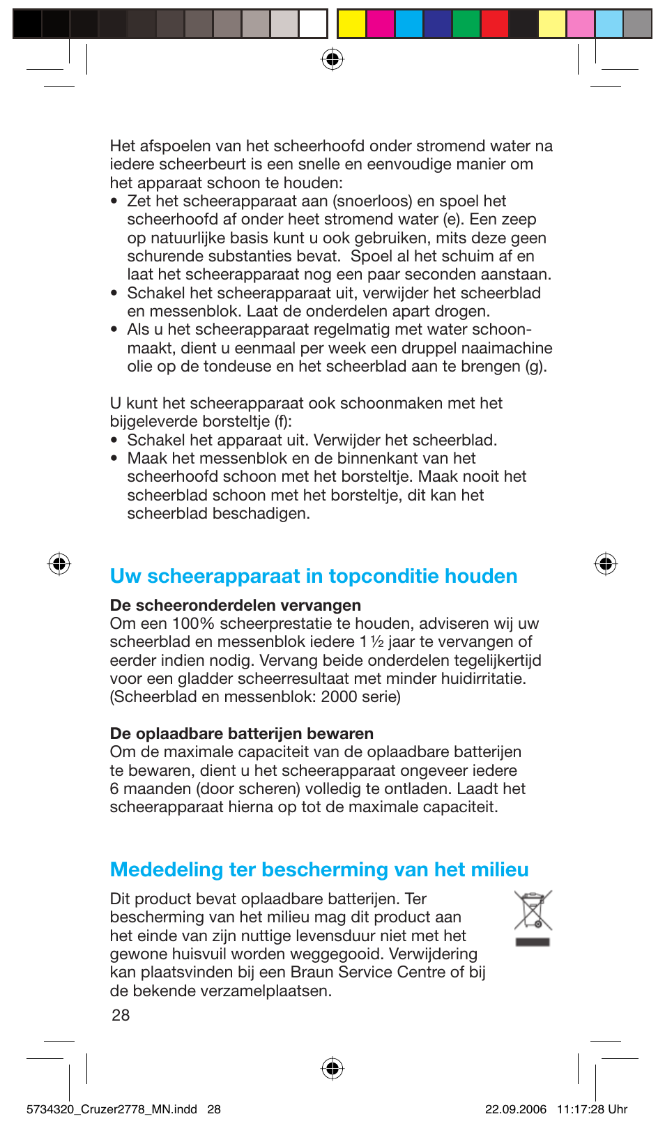 Uw scheerapparaat in topconditie houden, Mededeling ter bescherming van het milieu | Braun 2778 Cruzer2 User Manual | Page 27 / 55