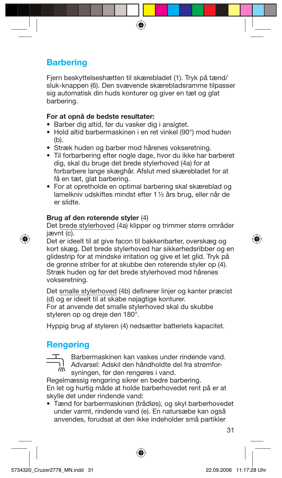 Barbering, Rengøring | Braun 2778 Cruzer2 User Manual | Page 30 / 55