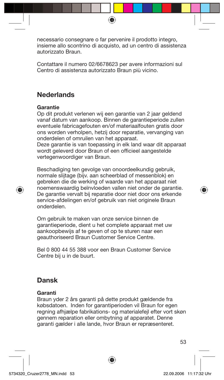 Nederlands, Dansk | Braun 2778 Cruzer2 User Manual | Page 52 / 55