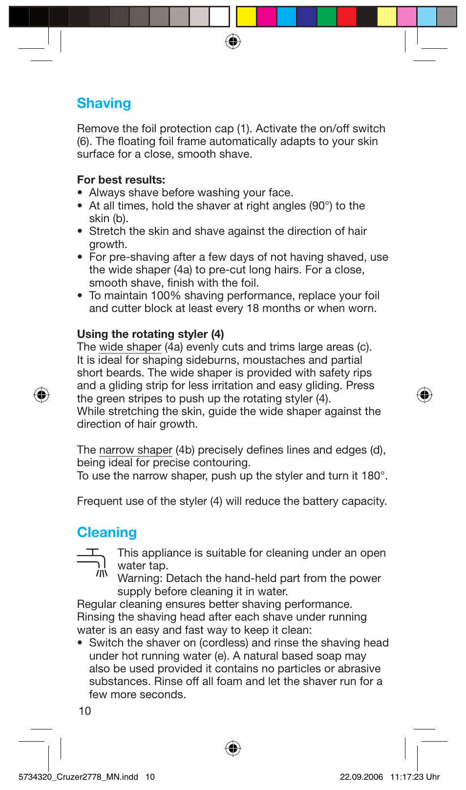 Shaving, Cleaning | Braun 2778 Cruzer2 User Manual | Page 9 / 55