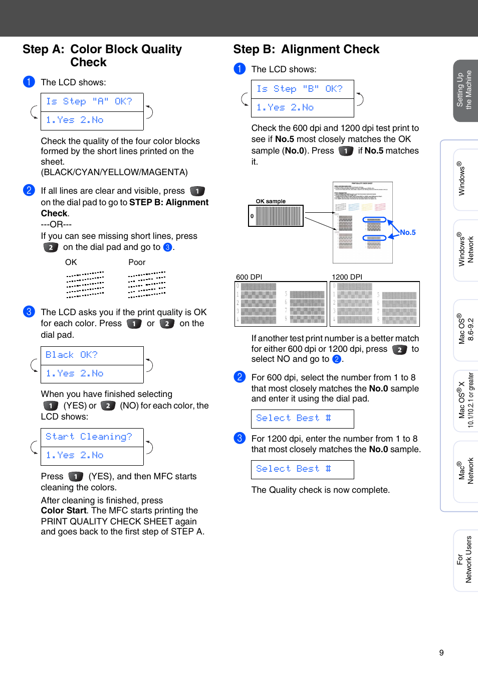Step a: color block quality check, Step b: alignment check | Brother MFC-3820CN User Manual | Page 11 / 42