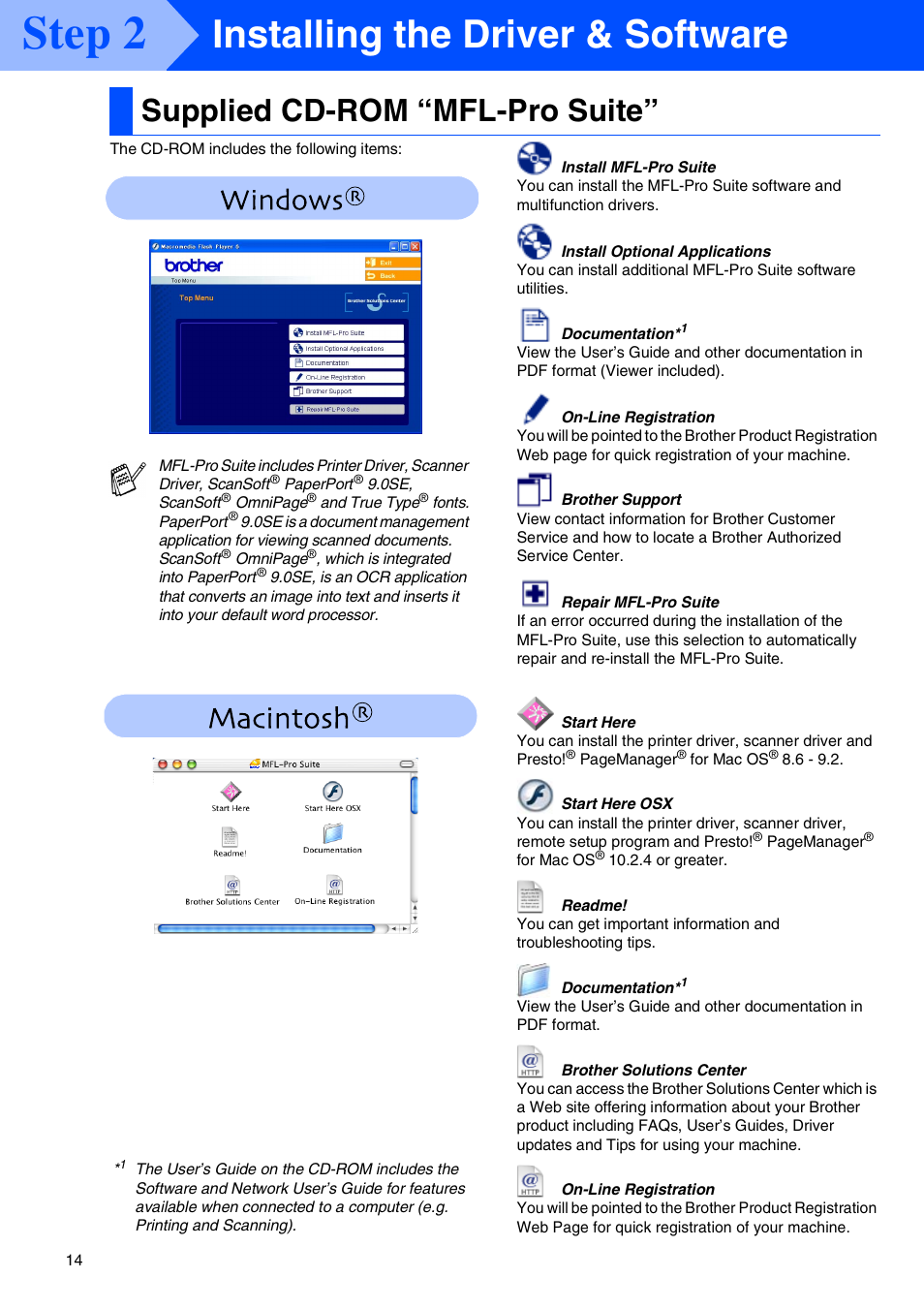 Step2 installing the driver & software, Supplied cd-rom “mfl-pro suite, Installing the driver & software | Step 2 | Brother MFC 5840CN User Manual | Page 16 / 39