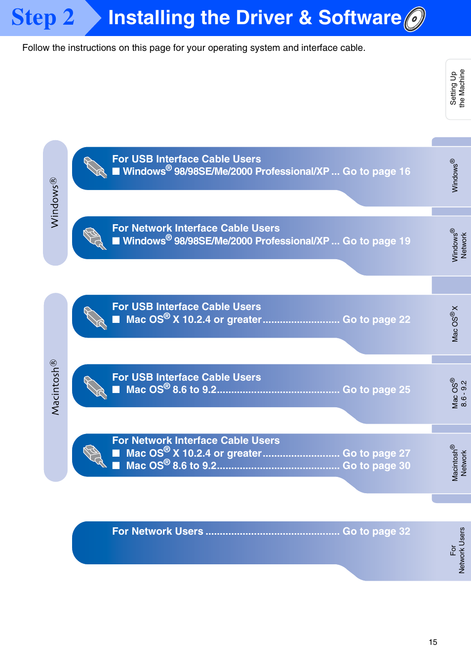 Step 2, Installing the driver & software, For usb interface cable users ■ windows | Brother MFC 5840CN User Manual | Page 17 / 39