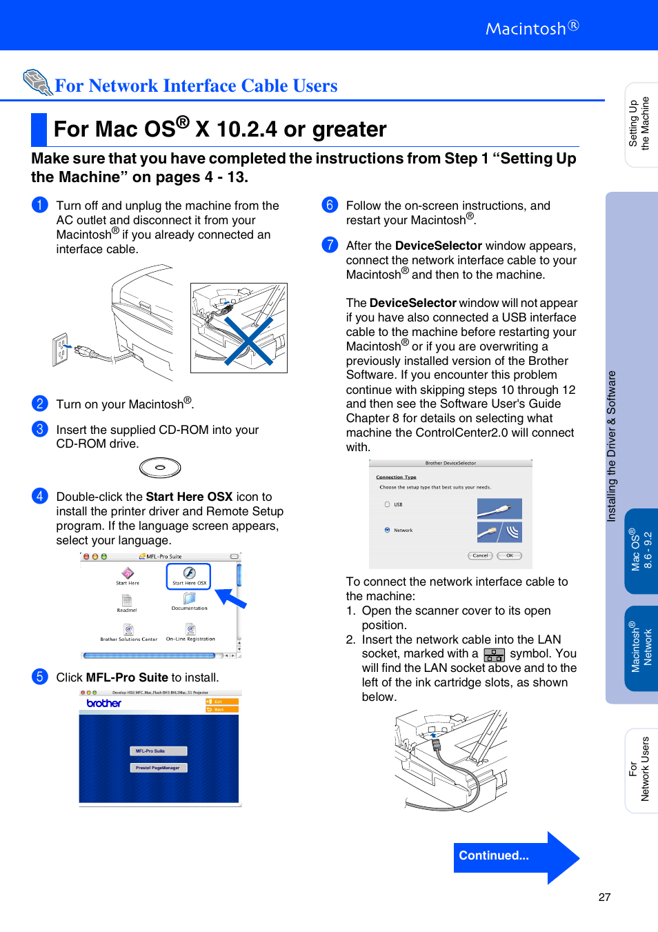 For network interface cable users, For mac os® x 10.2.4 or greater, For mac os | X 10.2.4 or greater, Mac os | Brother MFC 5840CN User Manual | Page 29 / 39