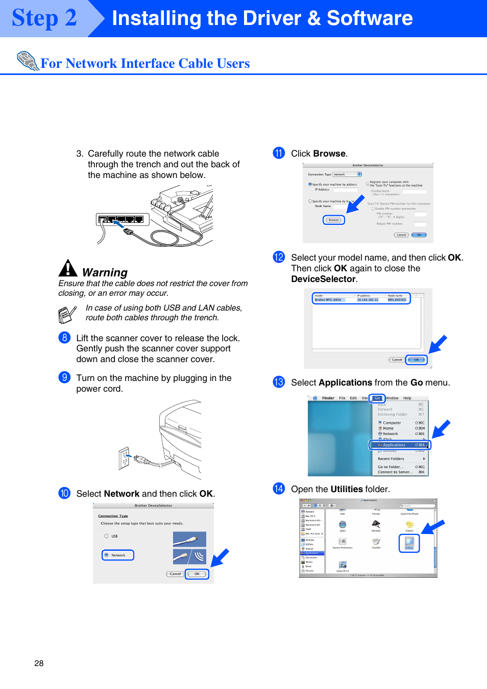 Step 2, Installing the driver & software, For network interface cable users | Brother MFC 5840CN User Manual | Page 30 / 39