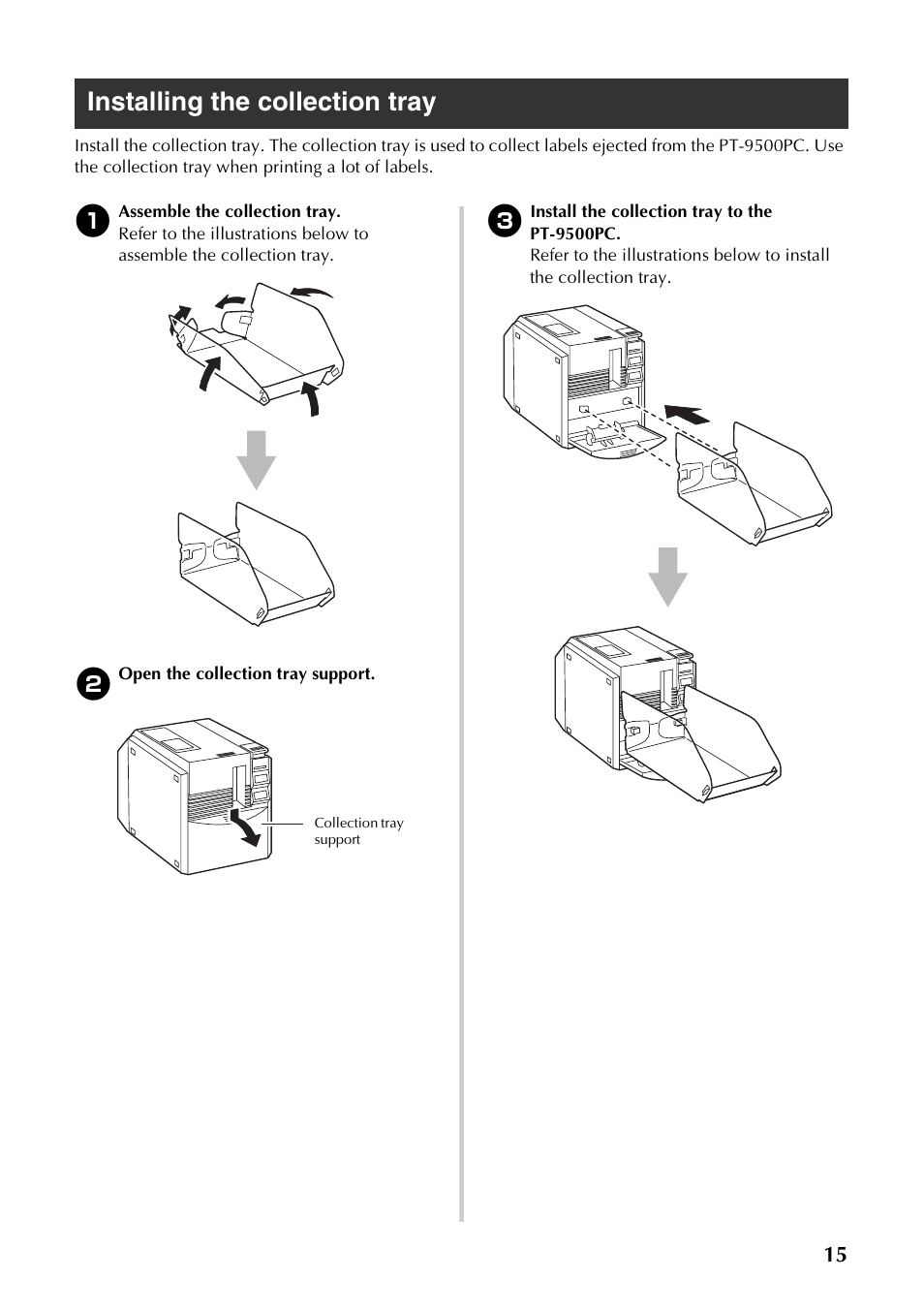 Installing the collection tray | Brother PT-9500PC User Manual | Page 16 / 62