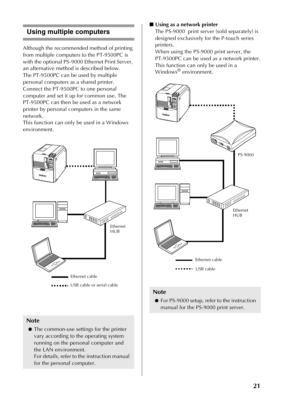 Using multiple computers, 21 using multiple computers | Brother PT-9500PC User Manual | Page 22 / 62