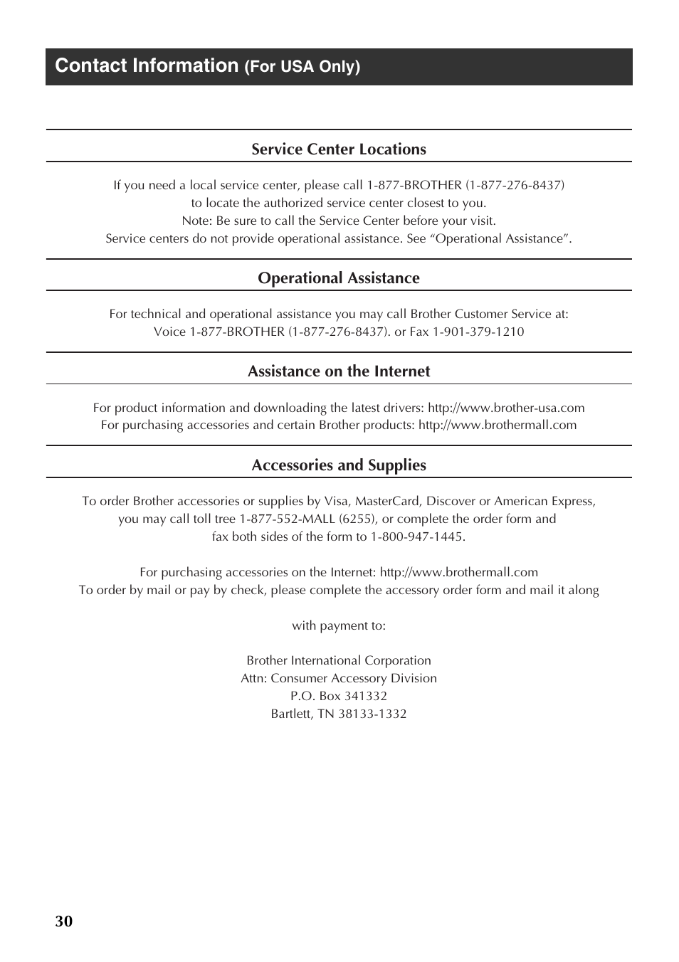 Contact information (for usa only), Contact information | Brother PT-9500PC User Manual | Page 31 / 62