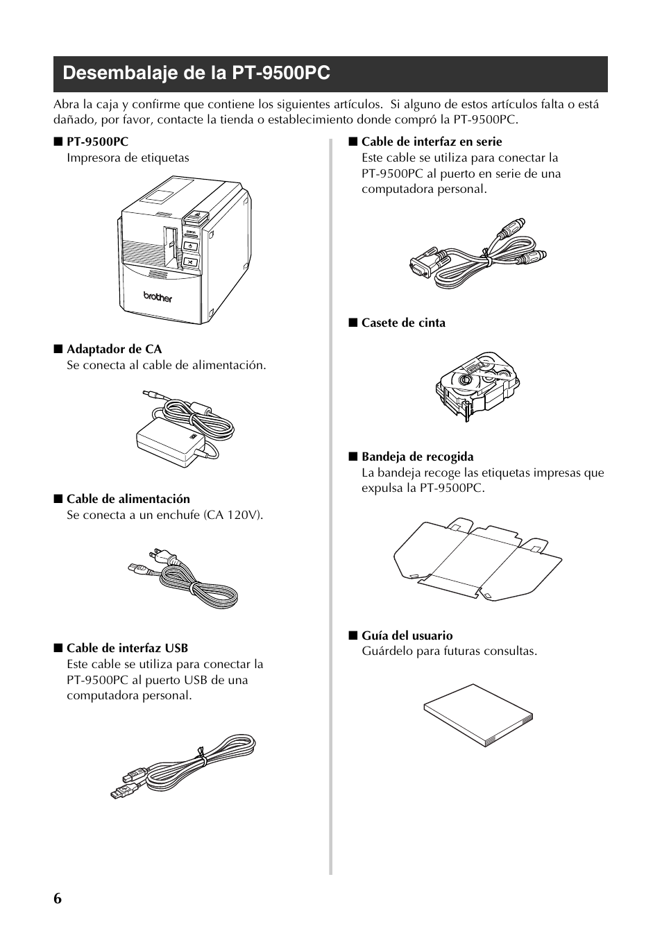 Desembalaje de la pt-9500pc | Brother PT-9500PC User Manual | Page 37 / 62